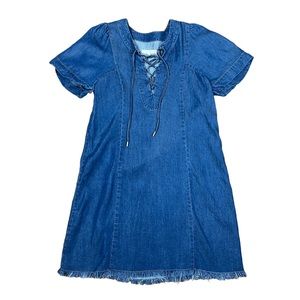 7 For All Mankind Dress Women XS Blue Chambray Lace Up Frayed Hem Western Boho